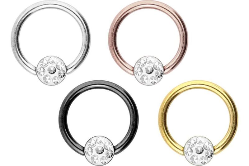 ASTM F136 Titanium Body Piercing Jewelry Ball Closure Ring Disc+Crystal