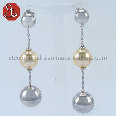 Costume Fashion Imitation 18K 14K Gold Plated Jewelry with Long Drop Pearl Earring for Women