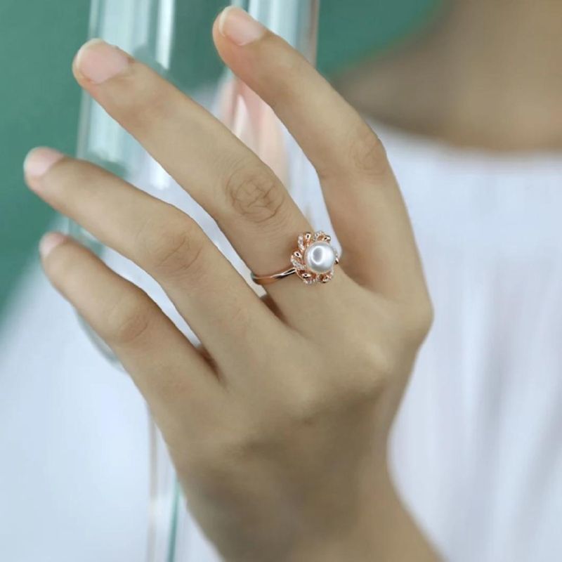 925 Sterling Silver Fresh Water Pearl Adjustable Ring Women Light Luxury Temperament Engagement Jewelry