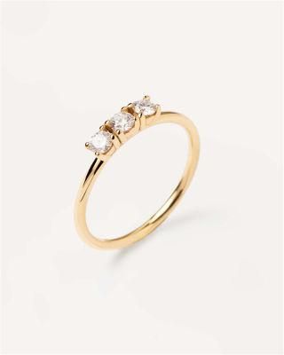 Diamonds and Yellow 18K Gold Trio Crystal Stone Ring for Wedding Ring Style Jewelry