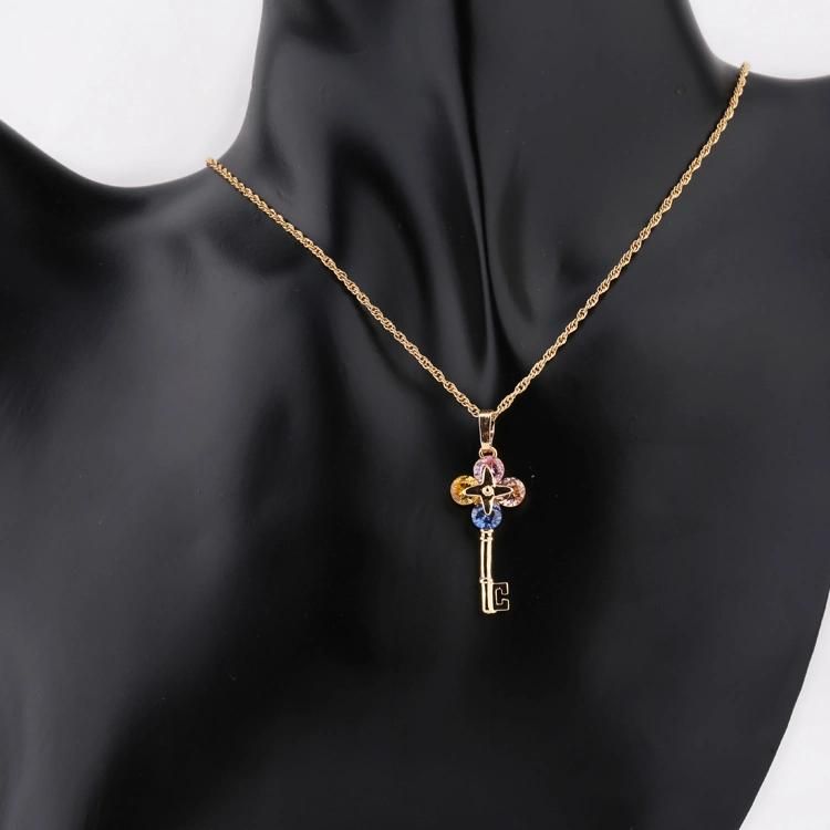 Fashion Accessories Women Alloy Silver 18K Gold Plated Jewelry Chain Sets Pendant Necklace with CZ Crystal