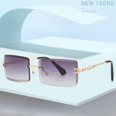 Small Square Sunglasses Women&prime; S Colorful Gradient Color Ins Sunglasses Rimless Personalized Glasses