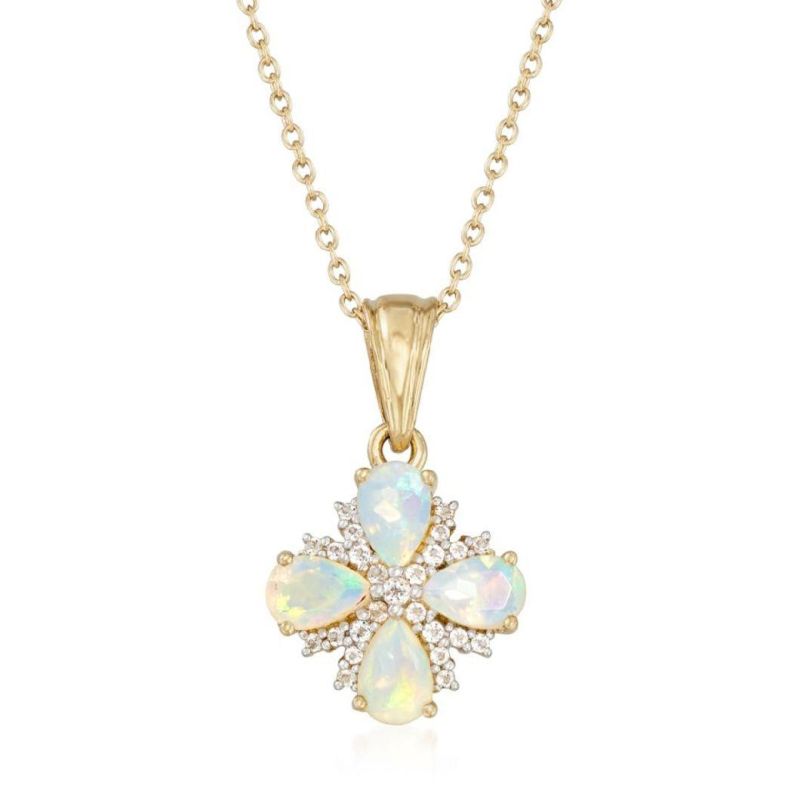 Fashion 14K Gold Pleated Opal Halo Jewelry Simple Design Prefer for Gift Women Necklace