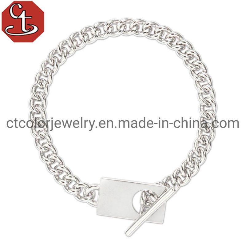 Wholesale High Quality Fashion Jewelry 925 Silver Plated Heart Chain Bangle Bracelet