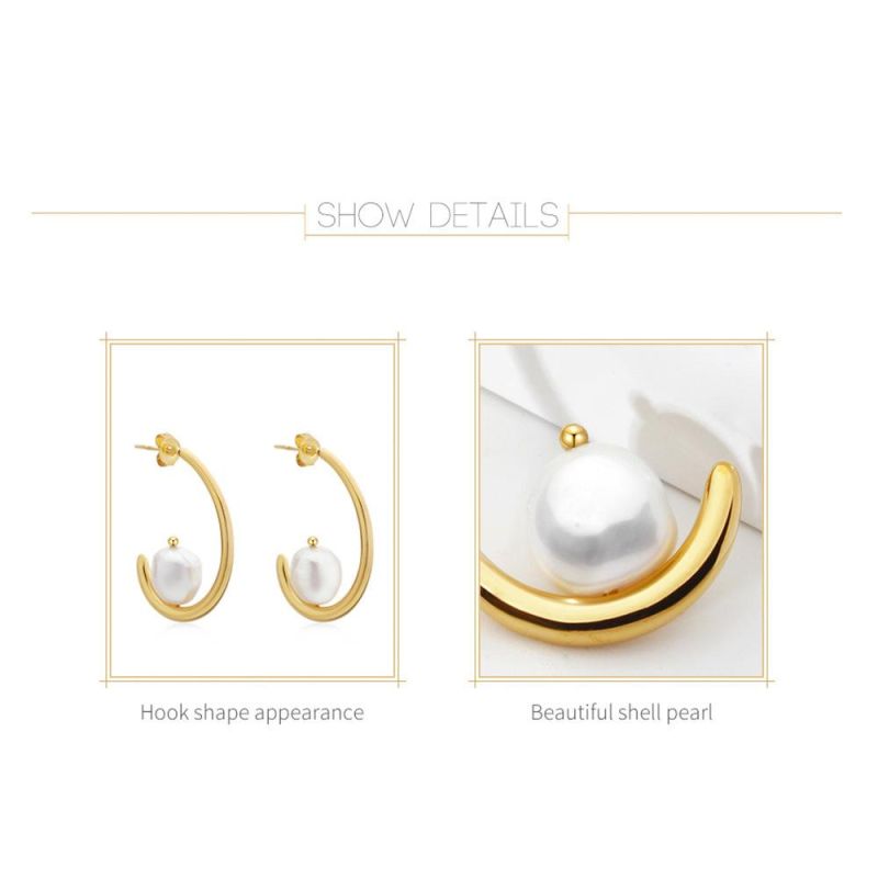 Hoop Shape Copper Earring with Shell Pearl