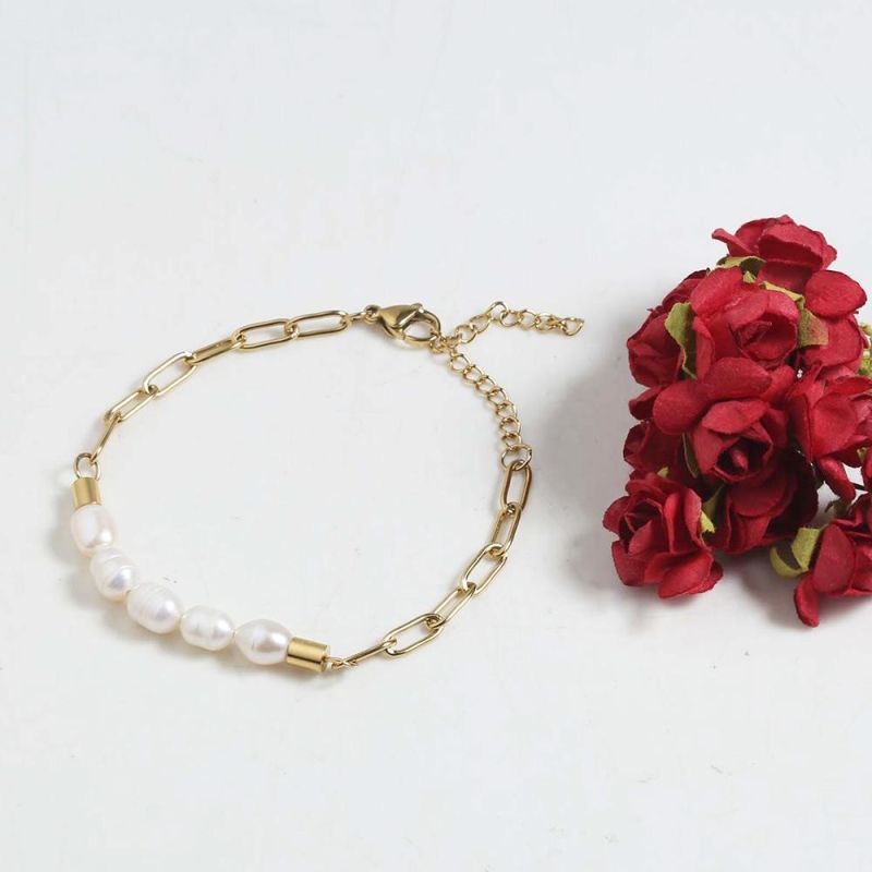 Factory Customized Fashion Jewelry 18K Gold Plated Stainless Steel Jewelry Freshwater Pearl Bracelet 18K Bracelet