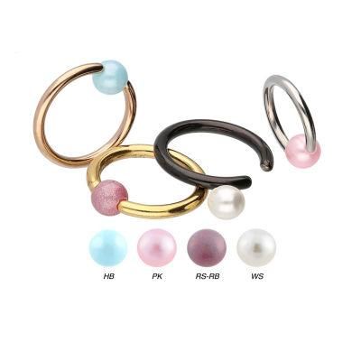 ASTM F136 Titanium Body Piercing Jewelry Ball Cloure Rings Synthetic Pearl