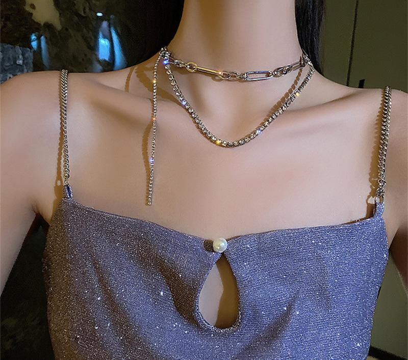 2022 Creative Jewelry Zircon Metal Chain Necklace Female Trendy Collarbone Chain S Necklace Choker Fashion Jewelry