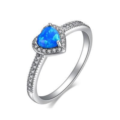 925 Sterling Silver Rings Engagement Rings Blue Opal Heart Shaped Wedding Rings Couple Rings