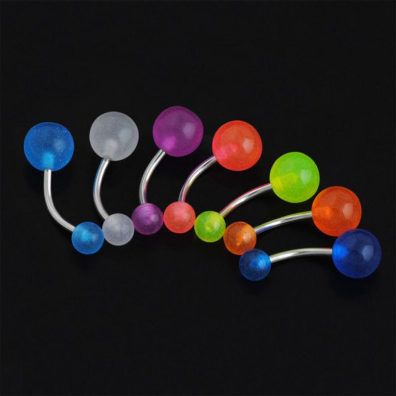 Factory Direct Wholesale 316L Medical Steel Piercing Acrylic Luminous Ball Glow Navel Ring Snrg01