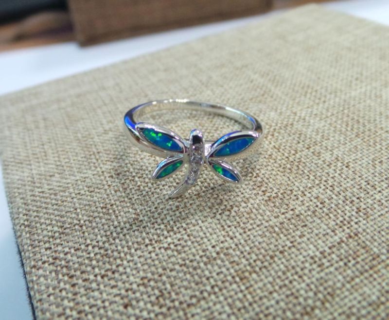 Man Made Opal Stone Setting Beautiful Dragonfly Design Ring