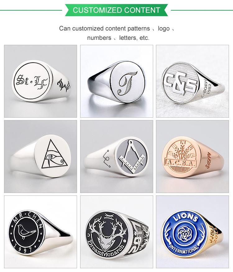Personalized Custom Logo Name Rings Rhodium Plated Engraved Signet Ring S925 Silver Finger Rings for Women Men Special Gifts