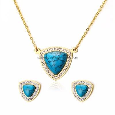 Luxury High Quality Turquoise Triangle Jewelry Set with CNC Zircon