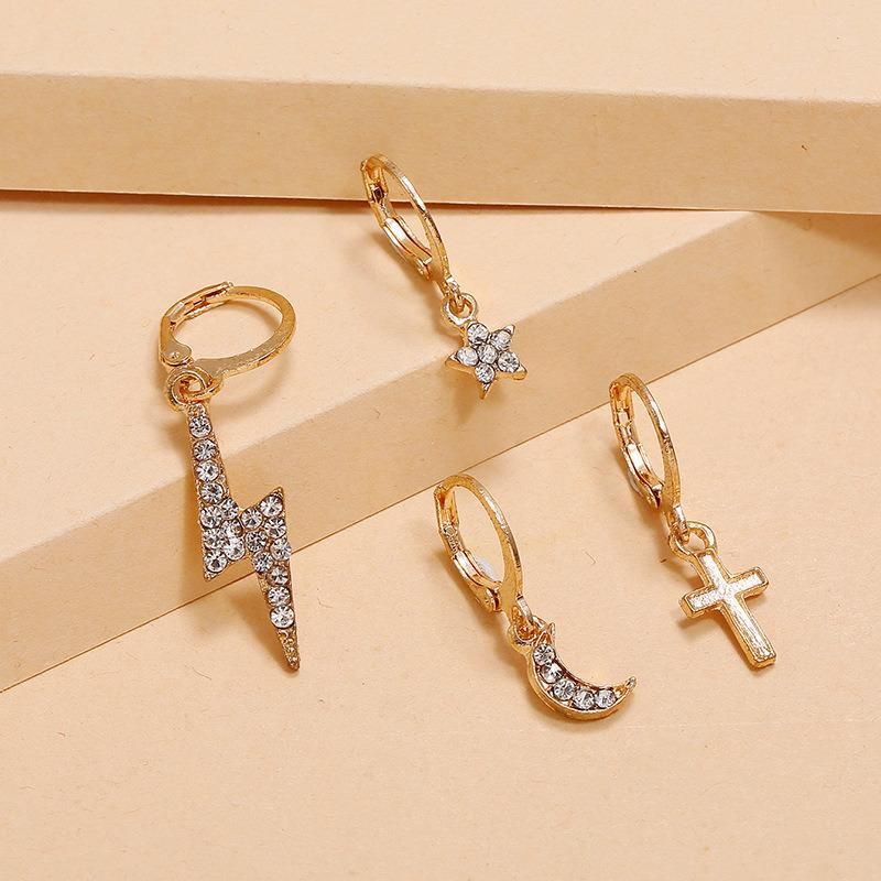 Fashion Jewelry Set Lighting Shock Moon Star Cross Drop Hoop Earrings Set