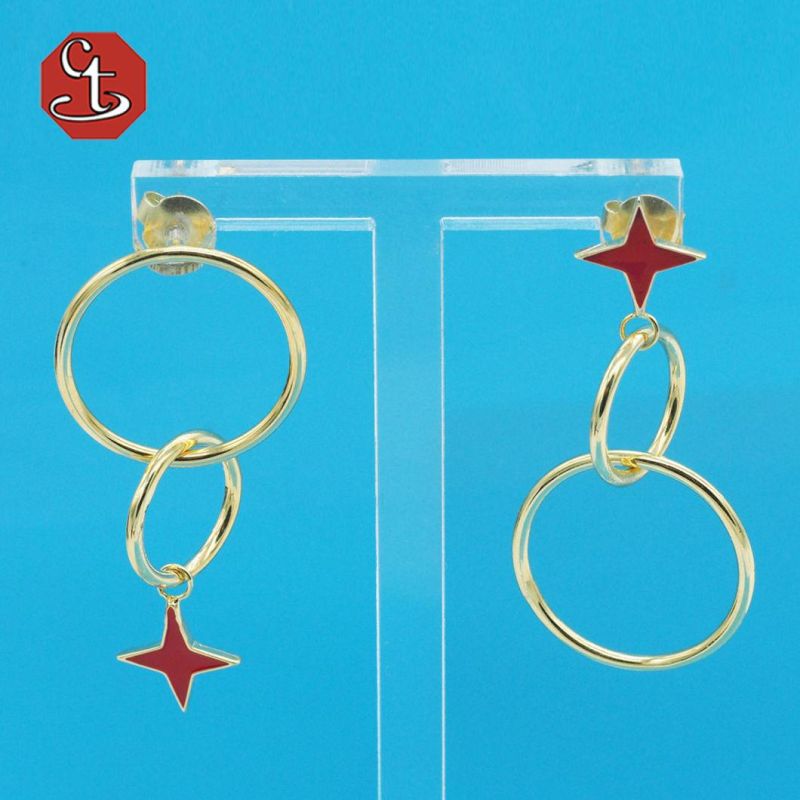 Red Color Enamel Star Earring Metal Earring with Enamel Fashion Sterling 925 Silver Jewelry