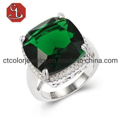 925 Sterling Silver Ring Emerald Cubic Zirconia Gemstone Jewelry Wedding Rings for Women