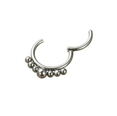 ASTM F136 Titanium 7-Ball Hinged Hoop Segment Clicker Ring with a Row of Beads Clusters Piercing Jewelry 16g