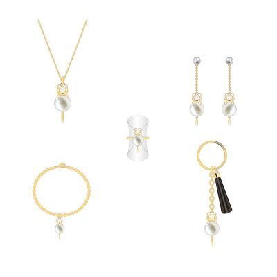 Sell Well Fashion Simple Pearl Gold Cat Jewelry Set