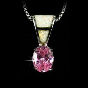 Fashion Pink CZ Pendant Jewelry Necklace Opal Charm