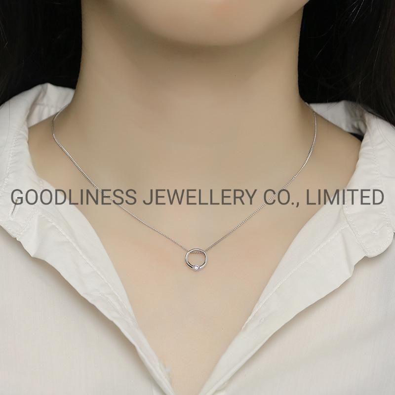 925 Sterling Silver Simple CZ Necklace Fine Jewelry