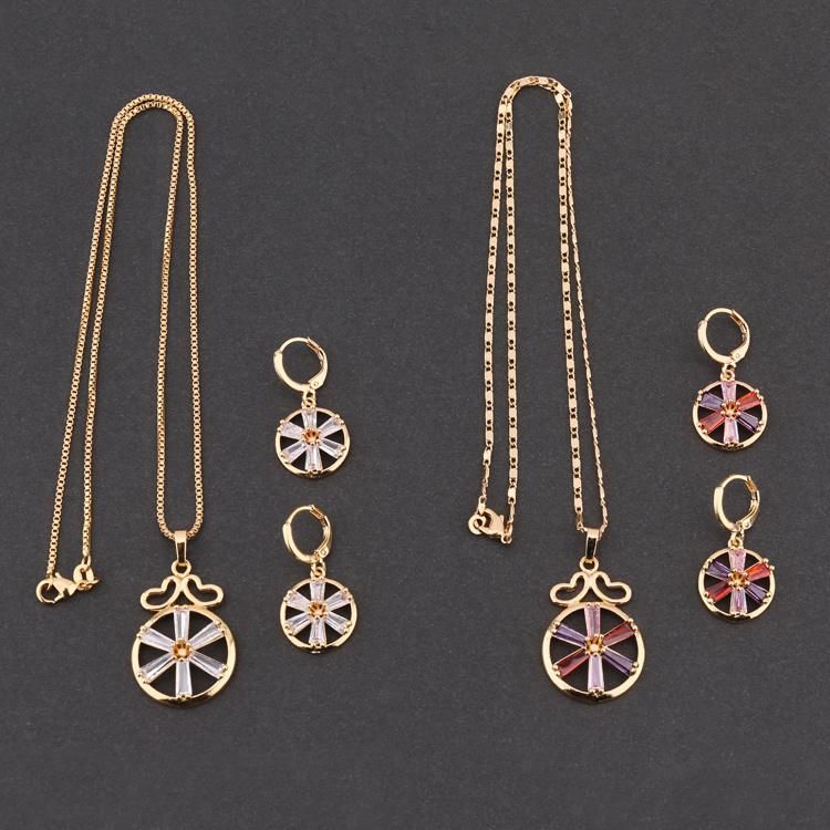 Fashion Accessories Women Silver 18K Gold Plated Alloy Jewelry Chain Sets Pendant Necklace with CZ Crystal