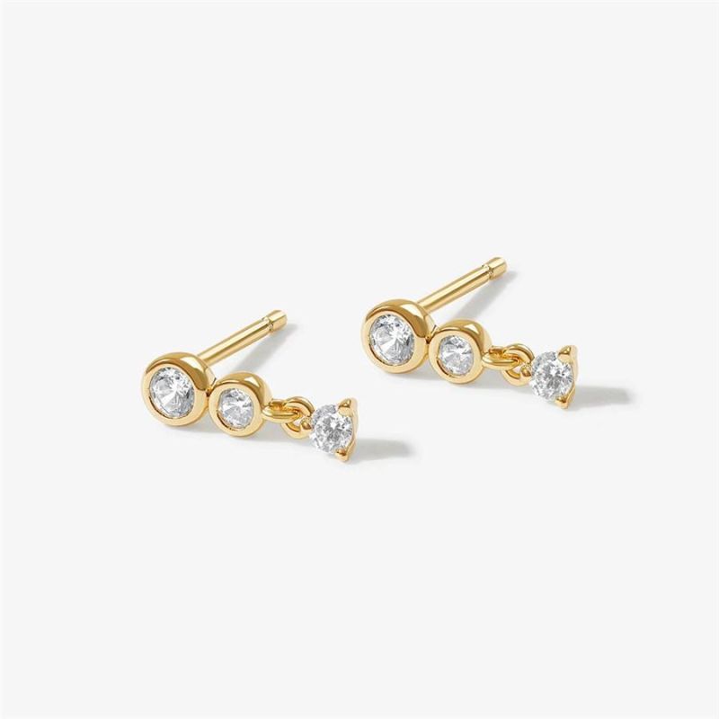 Round Brass Crystal Zircon Earrings in 18K Gold Plated Sterling Silver Rose Gold Fashion Accessories