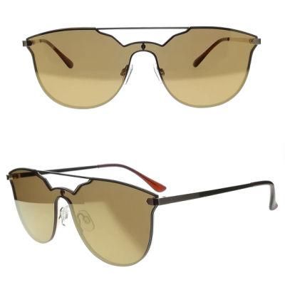 One-Lens Stainless Steel Fashion Sunglasses with Double Bridge