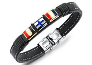 2018 Fashion Retro Knit Leather Titanium Steel Cross Leather Bracelet&Bangles for Men