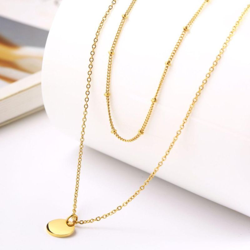 Fashionable Double Chains Necklace, 18K Gold 8mm Pendant Necklace Jewelry for Women