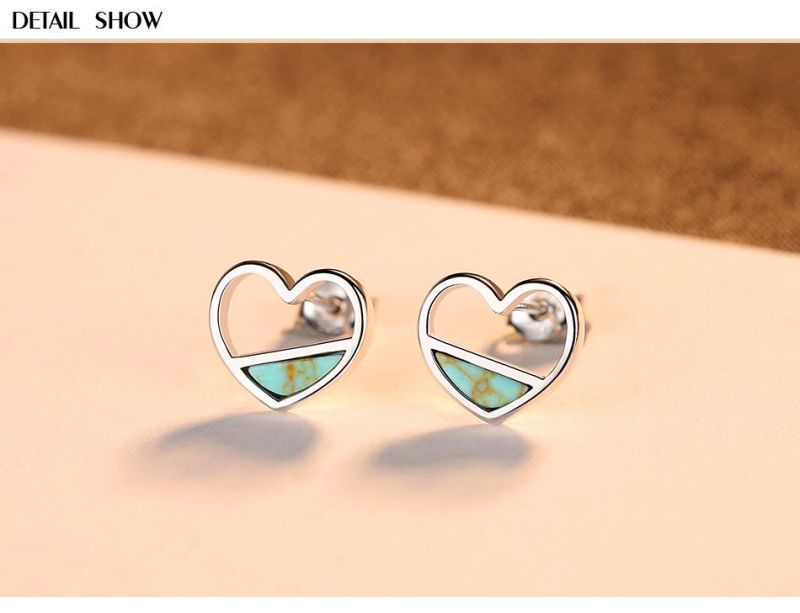 Hollow Turquoise Heart Sterling Silver 925 Ear Studs