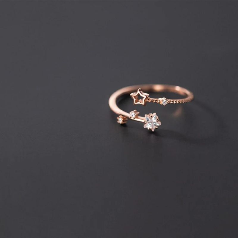 925 Sterling Silver Ring Trendy CZ Star Adjustable Ring Cute Gift for Women Luxury Fashion Jewelry Wholesale