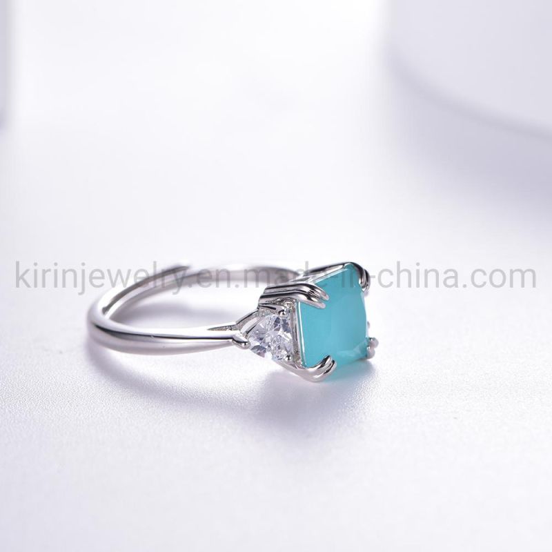 Natural Aquamarine Engagement Ring Diamond CZ Ring 925 Sterling Silver Sea Blue Gemstone Sapphire Rings