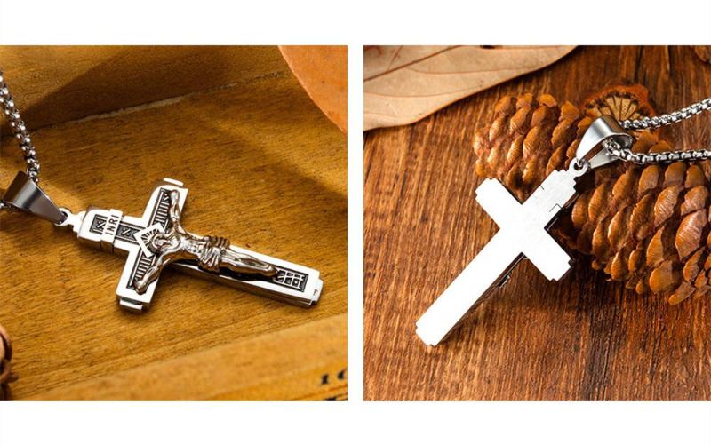 Crucifix Cross with Gold Plated Stainless Steel Chain Pendant Necklace for Men 18K