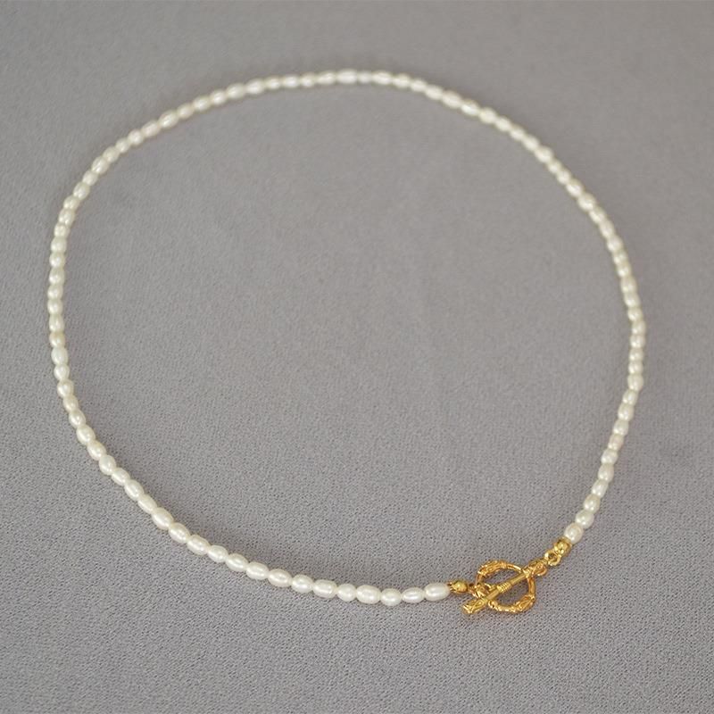 French Beautiful Water Small Pearl Retro Arabesque Branch Ot Buckle Simple Short Choker Necklace