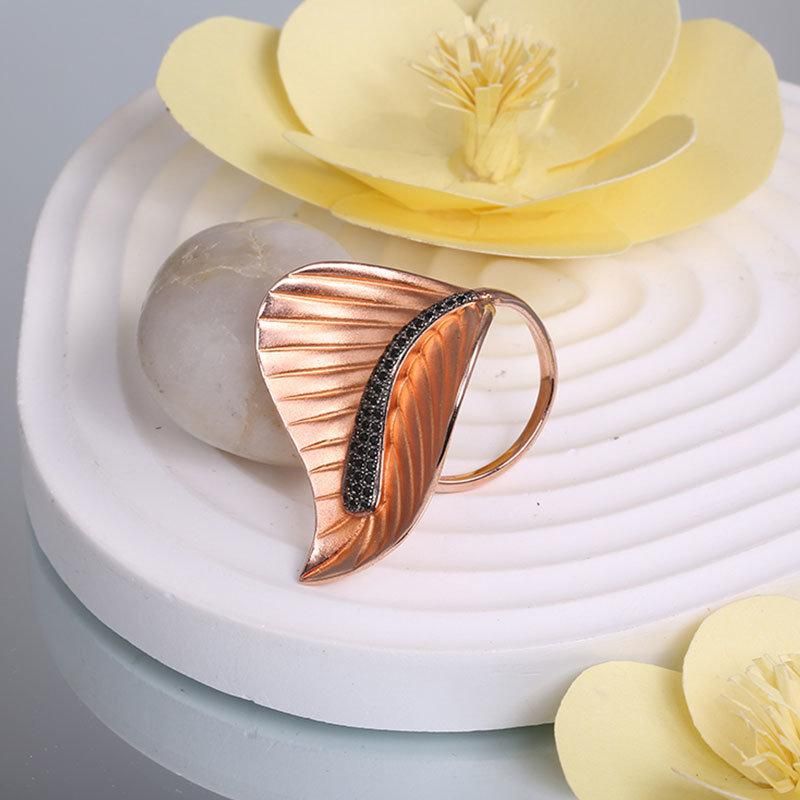 925 Silver Gold Plated Leaf Shape High Quality Hot Sale Factory Wholesale Trendy Women 2022 Ring