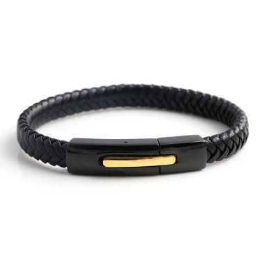 Fashion Jewelry Men&prime;s Stainless Steel Pure Leather Bracelet