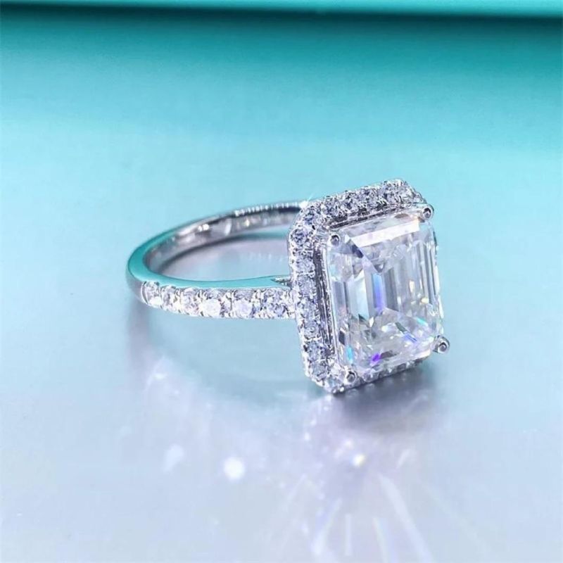 New Fashion Halo Emerald Cut 3 Carat Moissanite Women Engagement Ring