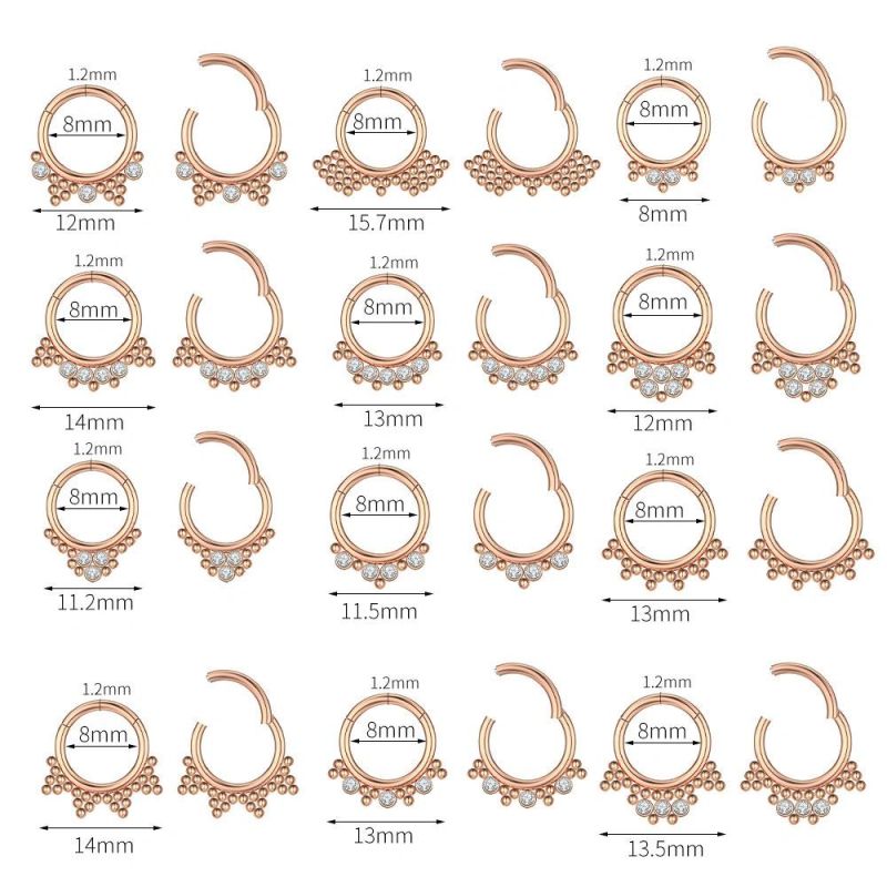 316L Surgical Steel 1.2*8 Hinged Segment Ring Ball and Zirconia Combination Designs Body Piercing