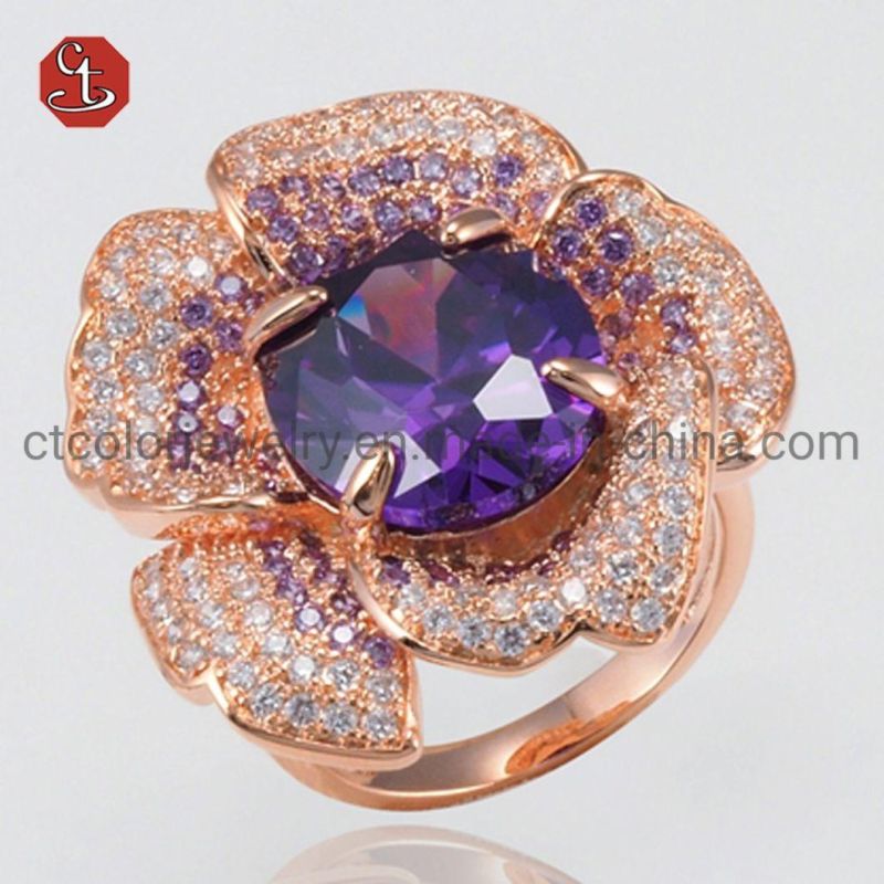 Yellow Diamond CZ Customized Jewelry 18K Gold Plated Silver Ring