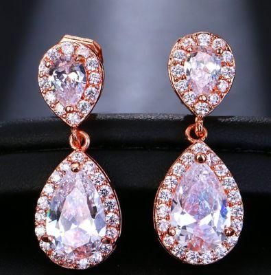 Wedding Drop CZ Earring Jewelry, Bridal CZ Earring Jewelry, Gift Earring Jewelry, CZ Earring Jewelry, Rose Gold Earring