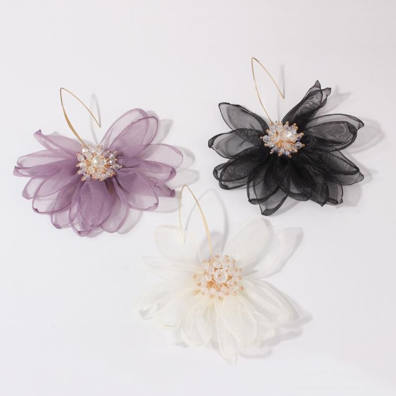 Holiday Wind Fairy Cloth Fabric Korean Temperament Fresh Big Petal Flower Earrings Components