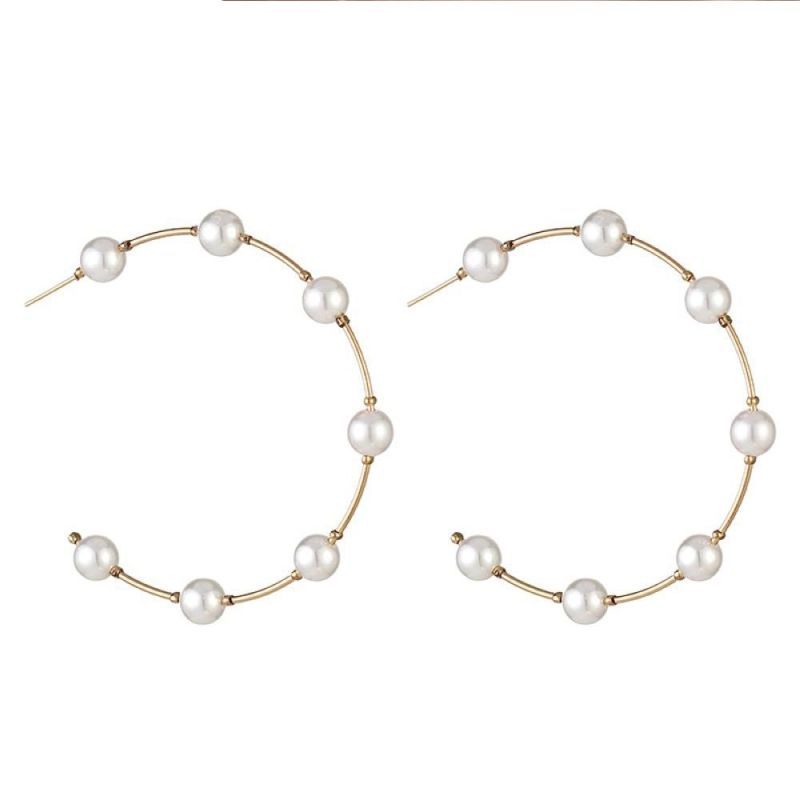 New Fashion Boho White Pearl Round Circle Hoop Earrings Women Large Size Earrings Pearl Earring for Women