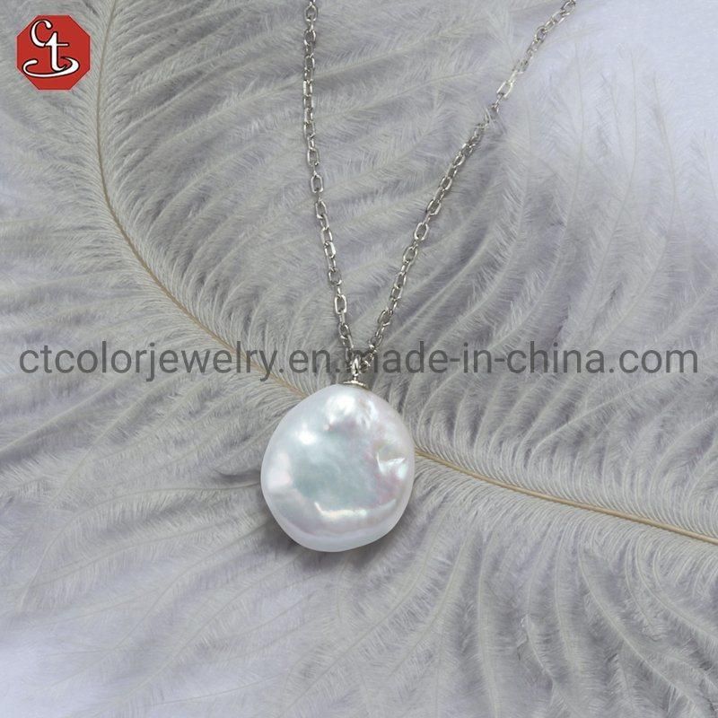 Fashion Jewelry 925 Silver Simple Pendant Chain Necklace with Pearl for Women
