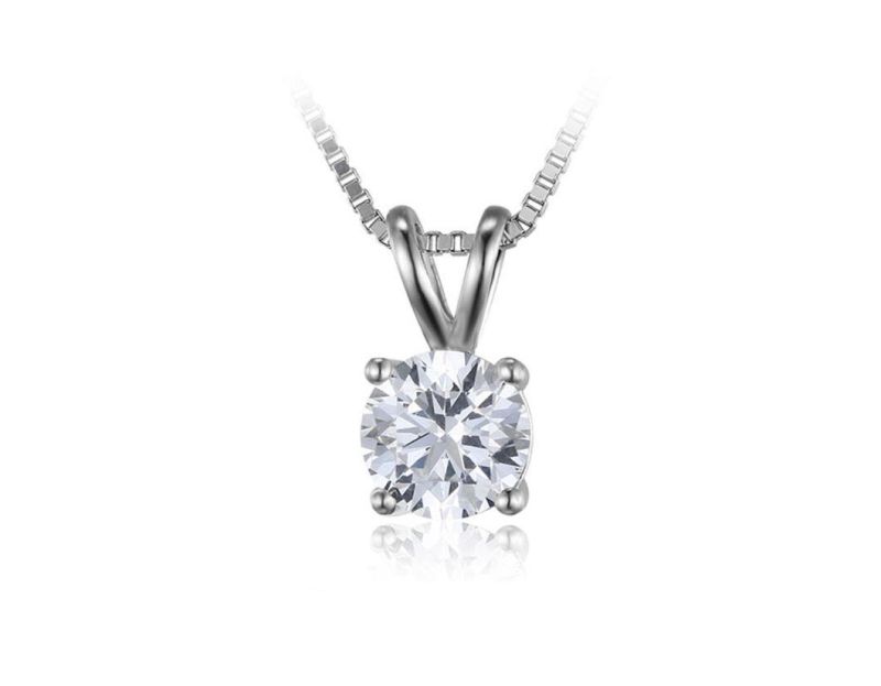 Classic Round CZ Solitaire Pendant Women Fashion Jewellery 925 Sterling Silver Jewelry