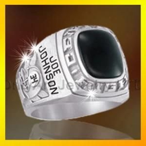 Luxury Custom Class Silver Ring with Rhodium Plated and Onyx