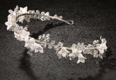 Wedding Bridal Crysatl Ceramic Flower Headband. Silver Crystal Wire Tiara