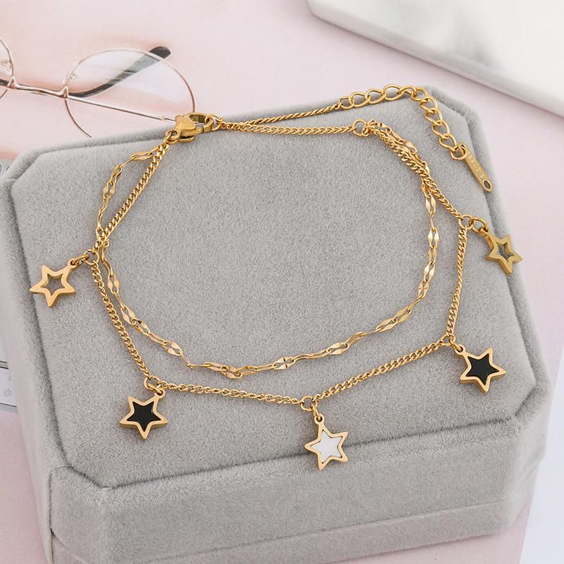 Manufacturers Customize High Quality Steel Fashion Jewelry, Never Fade Gold, Rose Gold Jewelry Bracelet, Women′s Double Chain Layered Bracelet Customization