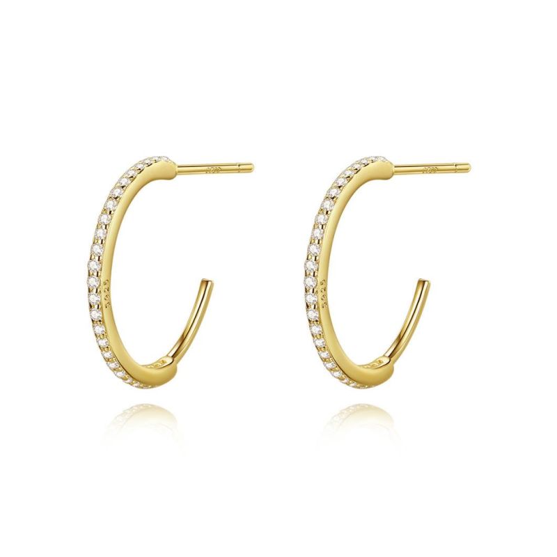 Minimal Jewelry 925 Silver 14K Gold Hoop Diamond Earring