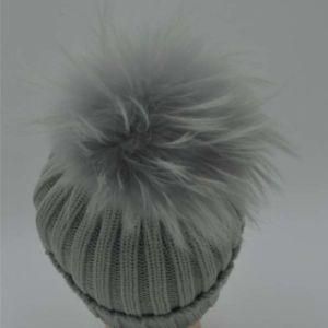 Fur Pompom Beanie/Baby Hat with Hair/Knit Winter Hats