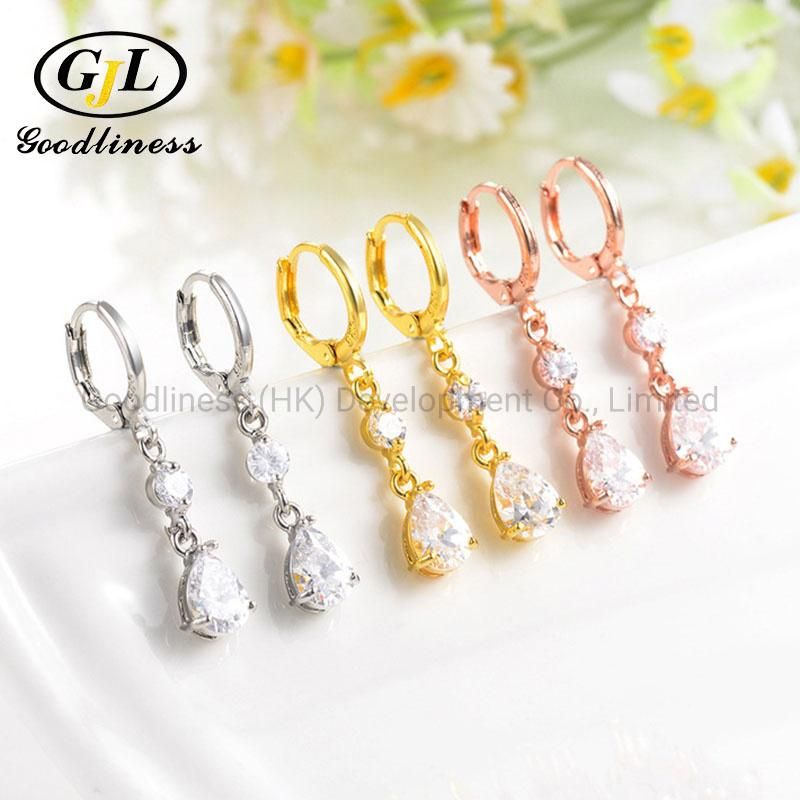 New Fashion Water Drop-Shaped Ear Pendant Pop Zircon Earring